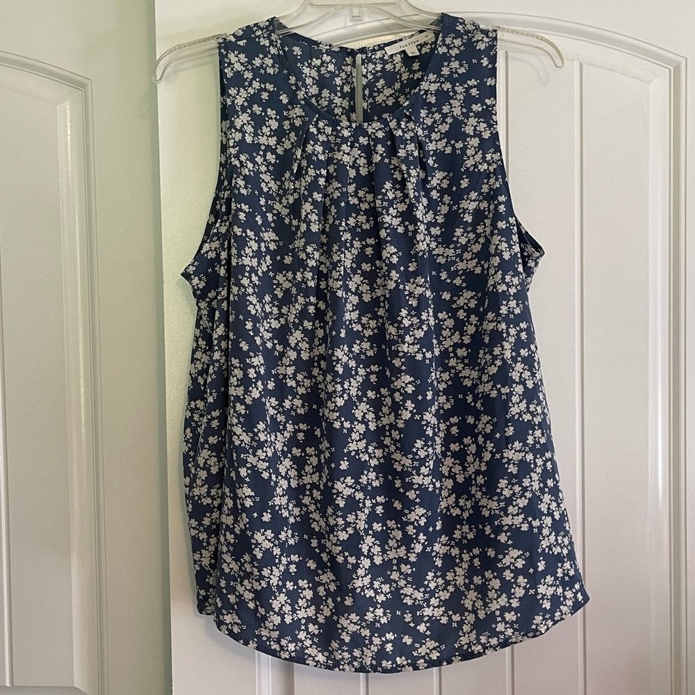 Fun 2 Fun Sleeveless Blue Blouse with Mandarin Collar